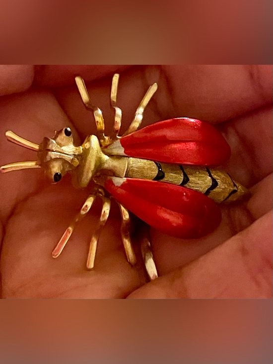 JJ Jonette Jewelry - Red and Gold Insect Brooch — Elegant Women’s Jewelry Pin